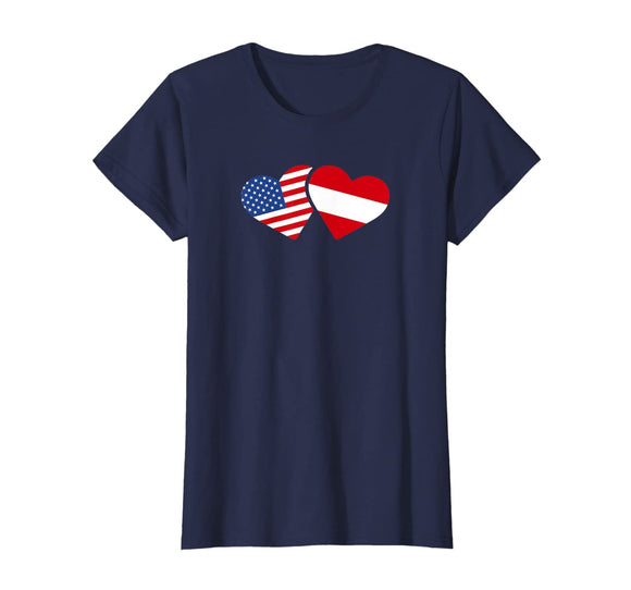 Womens Austria USA Flag T Shirt Heart Austrian Americans Love Cute