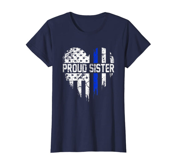 Thin Blue Line Heart Proud Sister Police American Flag Shirt