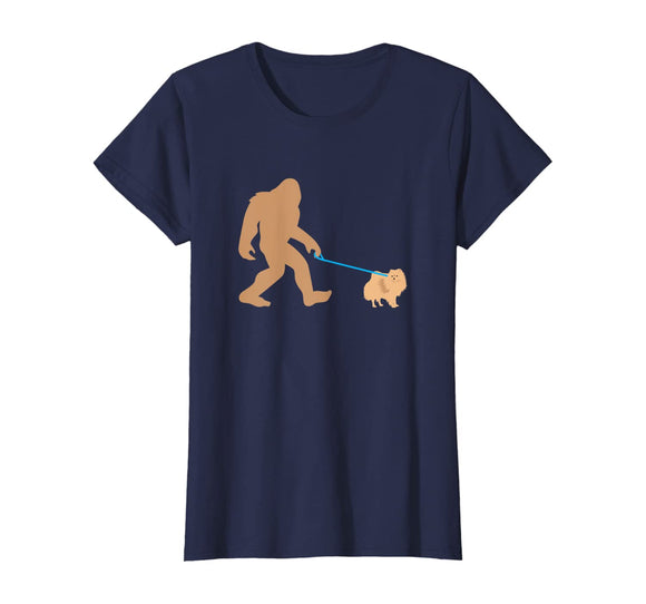 Bigfoot Walking Pomeranian Dog Funny Sasquatch Gift T-Shirt