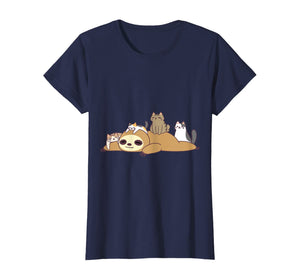 Sloth Loves Kitty Cats Funny Cute Kawaii Lazy Sloth &amp; Feline T-Shirt