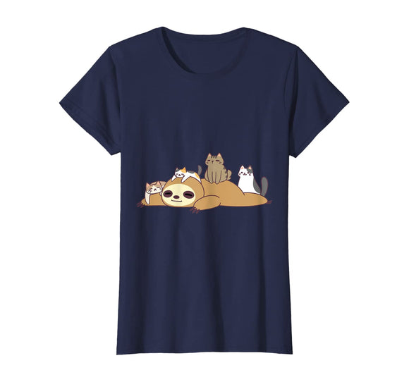 Sloth Loves Kitty Cats Funny Cute Kawaii Lazy Sloth & Feline T-Shirt