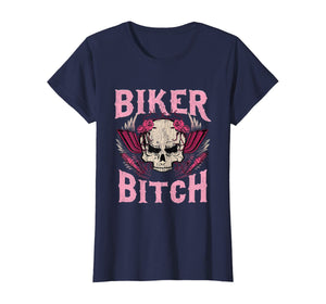 Biker Bitch Skull Motorcycle Shirt Sexy Babe Chick Rose
