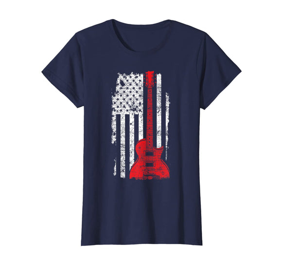 USA Flag Guitar T-Shirt America Guitarist Music