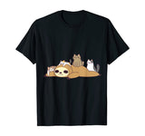Sloth Loves Kitty Cats Funny Cute Kawaii Lazy Sloth &amp; Feline T-Shirt