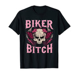 Biker Bitch Skull Motorcycle Shirt Sexy Babe Chick Rose