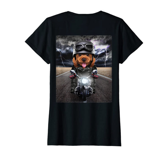 Playful Toy Poodle Dog on Motorcycle Cruise Down Highway T-Shirt