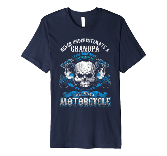 Grandpa Biker Shirt Never Underestimate Motorcycle Skull
