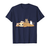 Sloth Loves Kitty Cats Funny Cute Kawaii Lazy Sloth &amp; Feline T-Shirt