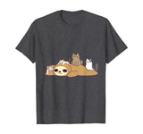 Sloth Loves Kitty Cats Funny Cute Kawaii Lazy Sloth &amp; Feline T-Shirt