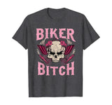 Biker Bitch Skull Motorcycle Shirt Sexy Babe Chick Rose