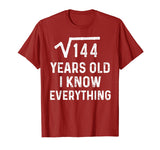 Square Root 12th Birthday Gift 12 Years Old Math Tshirt