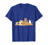 Sloth Loves Kitty Cats Funny Cute Kawaii Lazy Sloth &amp; Feline T-Shirt
