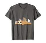 Sloth Loves Kitty Cats Funny Cute Kawaii Lazy Sloth &amp; Feline T-Shirt