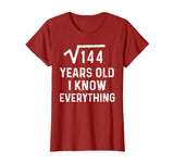 Square Root 12th Birthday Gift 12 Years Old Math Tshirt
