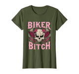 Biker Bitch Skull Motorcycle Shirt Sexy Babe Chick Rose