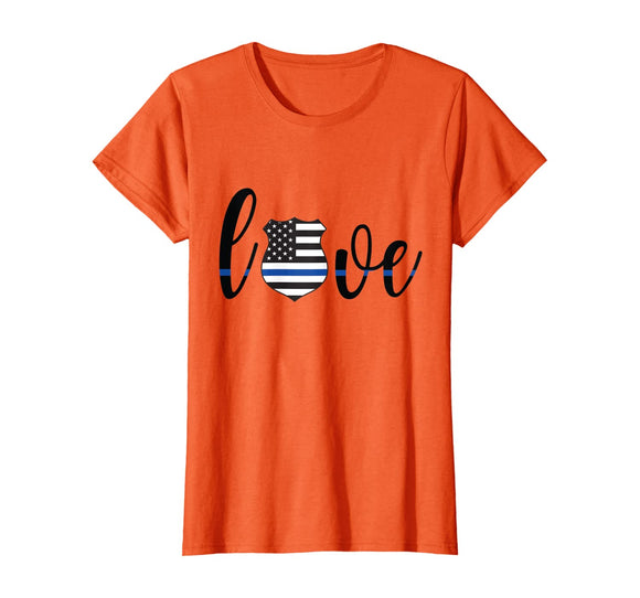 Womens Women Thin Blue Line Love Police Wife Girlfriend Family Gift T-Shirt